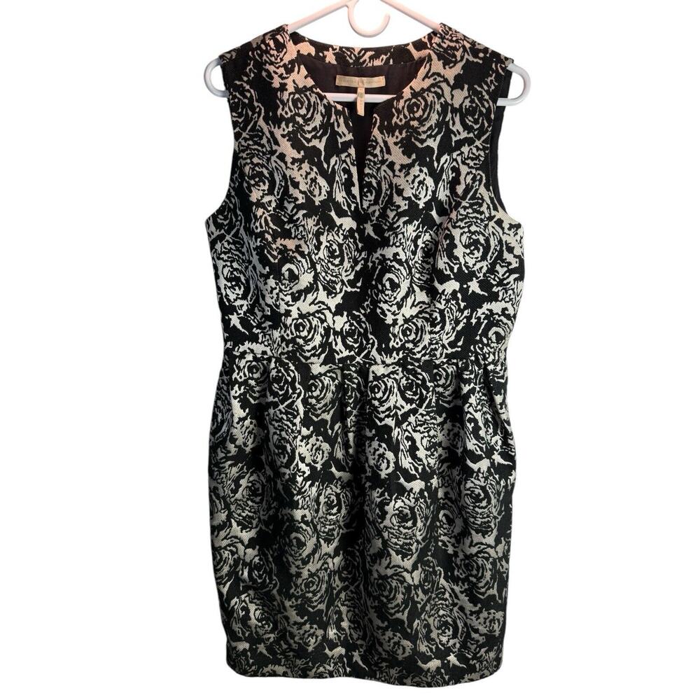 Halston Heritage Black/Silver‎ Floral sleeveless Cocktail Dress Sz 10